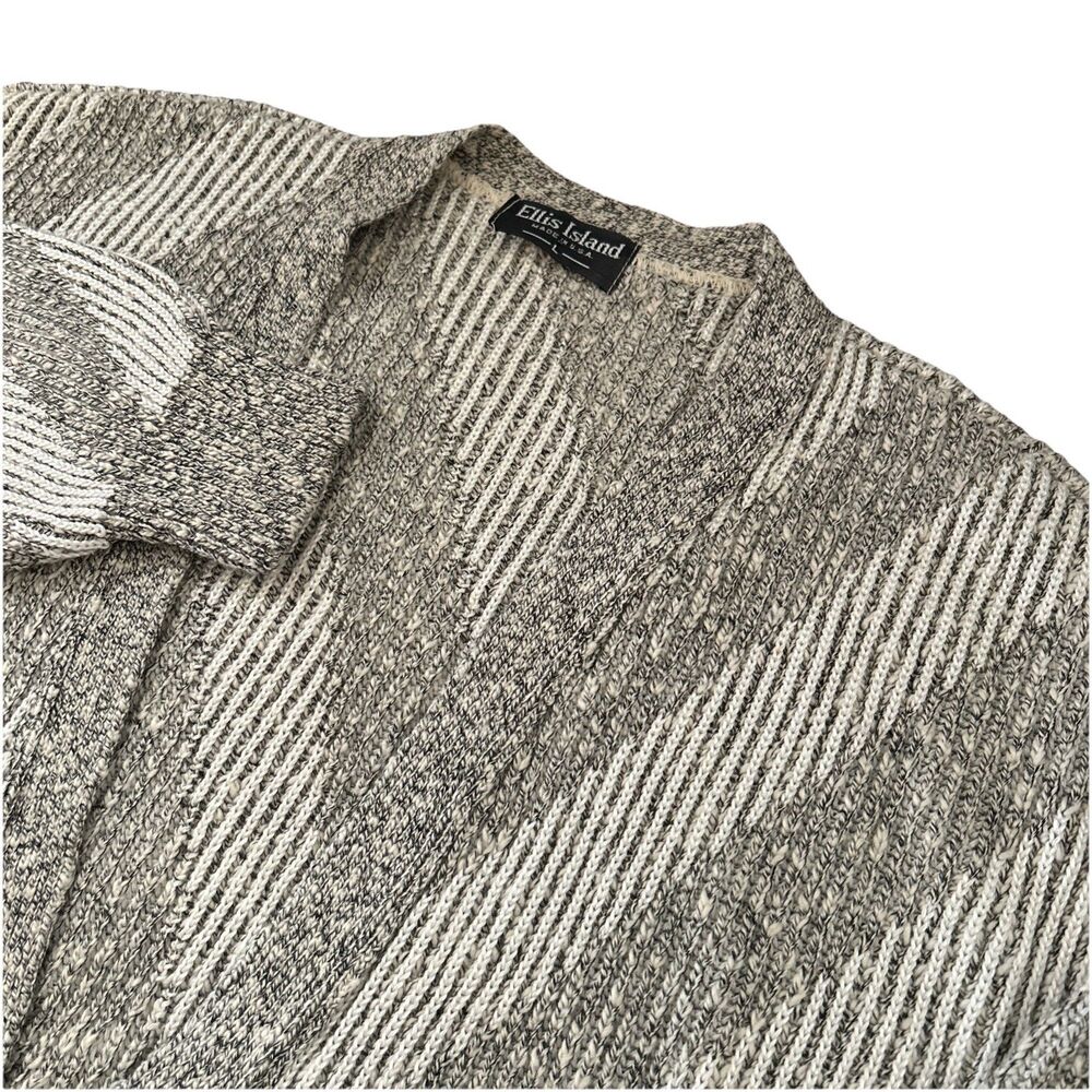 Vintage Ellis Island Men’s L Striped Grandpa Cardigan Sweater Made‎ In USA EUC